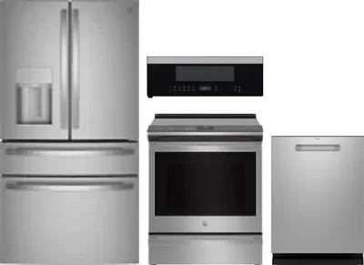 4 Piece Package Includes Refrigerator, Range, Microwave And Dishwasher